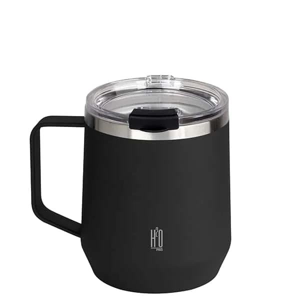 ספל תרמי MUG שחור עם ידית ומכסה שקוף